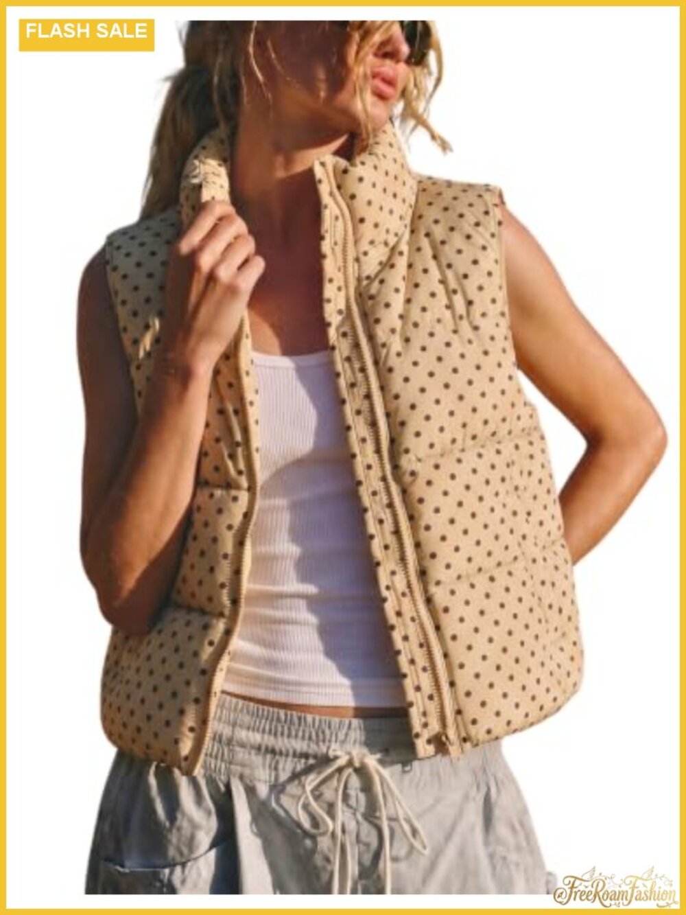 Women's Polka Dot Puffer Vest Cropped Quilted Sleeveless Jacket